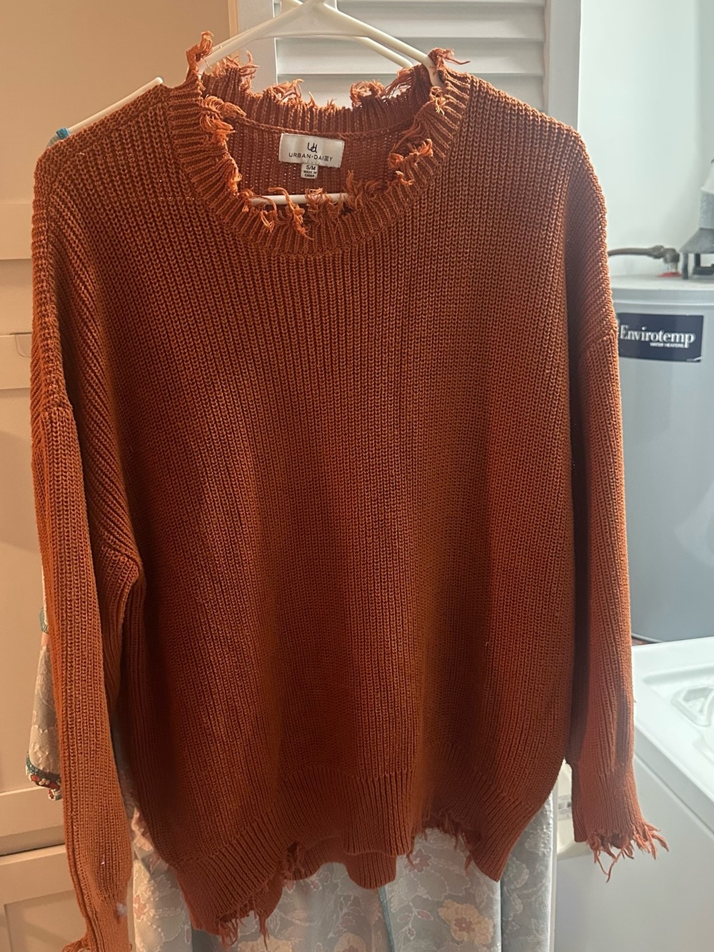 Urban Outfitters Distressed Crewneck Sweater in Rust Orange